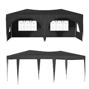 10 ft. x 20 ft. Black Pop-Up Canopy Tent with 6 Sidewalls, 3 Adjustable Heights, Carry Bag, 6 Sand Bags