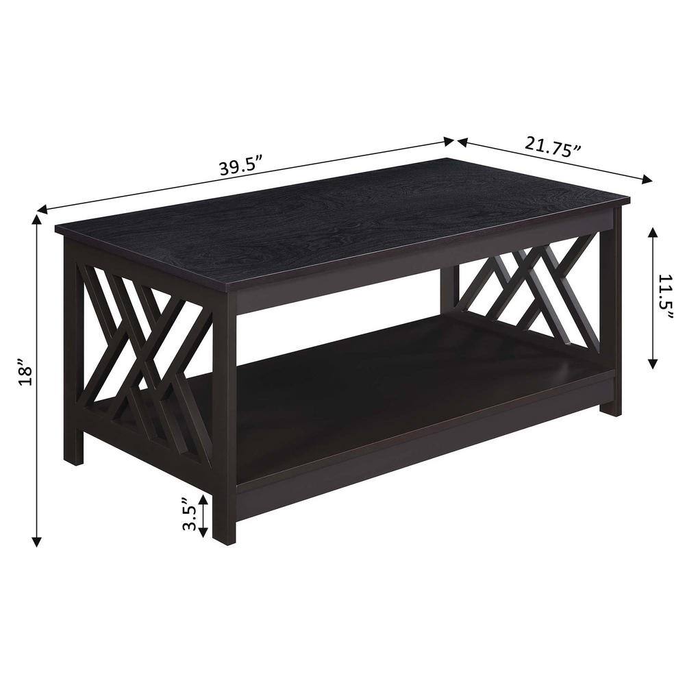 Espresso Titan Rectangular Coffee Table with Geometric Shelf