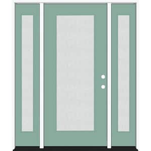Legacy 68 in. x 80 in. Full Lite Rain Glass LHIS Primed Quarry Finish Fiberglass Prehung Front Door with Dbl 14 in. SL
