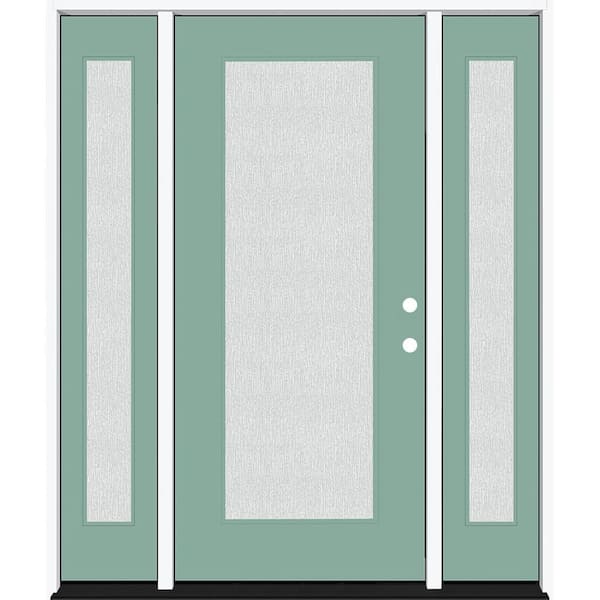 Steves & Sons Legacy 68 in. x 80 in. Full Lite Rain Glass LHIS Primed Quarry Finish Fiberglass Prehung Front Door with Dbl 14 in. SL