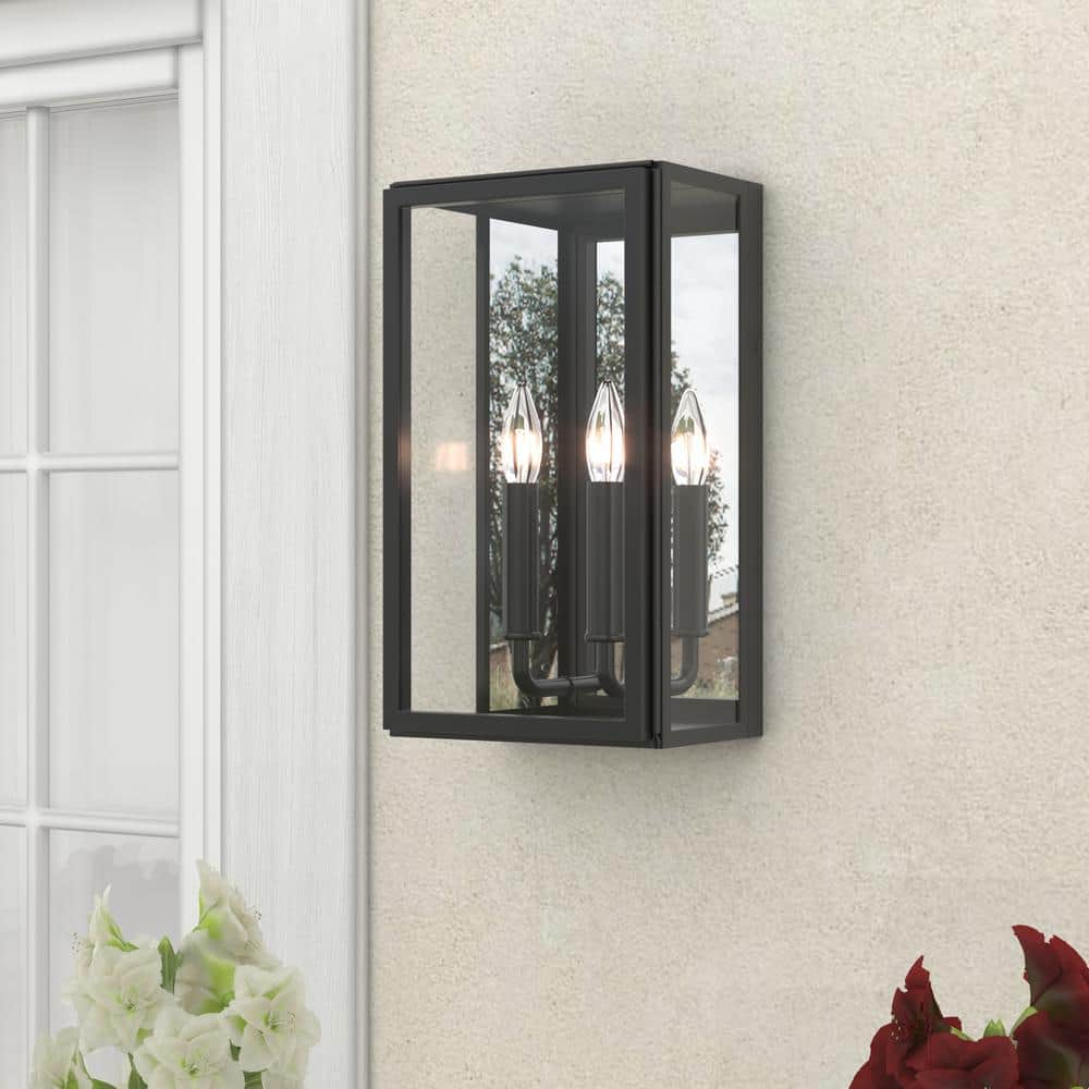 Decorators 14 in. Matte Black Dusk to Dawn 2-Light Outdoor Hardwired Wall Lantern Sconce with Plane Mirror price history on PriceWatchPro