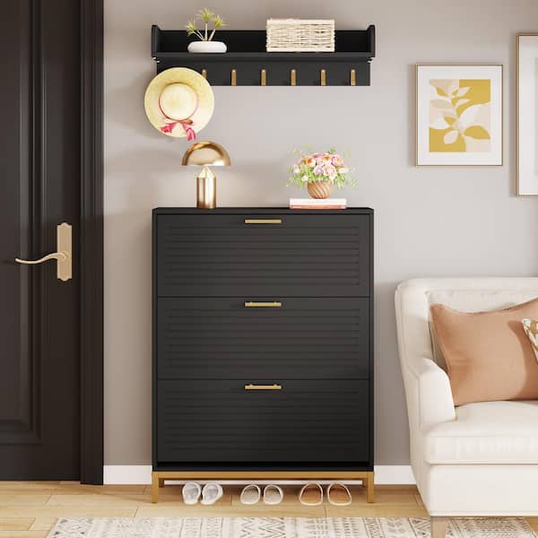 BYBLIGHT Lauren 47 H x Black Wood Shoe Storage