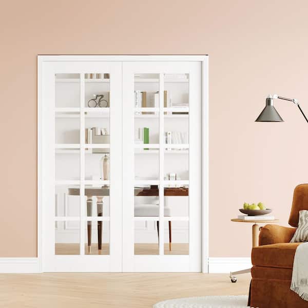 64 in. x 80 in. Composite, MDF, 10 Lite, Clear Glass, Primed, White Interior Door Slab With Black Lever Handle