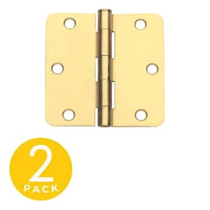 3 in. x 3 in. Satin Brass Surface Mount Removable Pin with 1/4 in. Radius Hinge - Set of 2