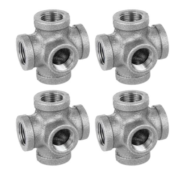 PIPE DECOR 1/2 in. 5-Way Black Iron Cross with Side Outlet Fitting (4-Pack)