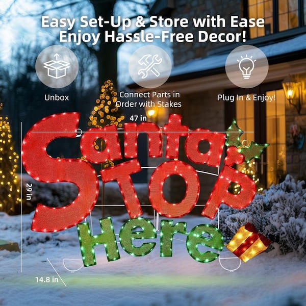 Starfree 47 in. W Outdoor Christmas Decoration Santa Stop Here