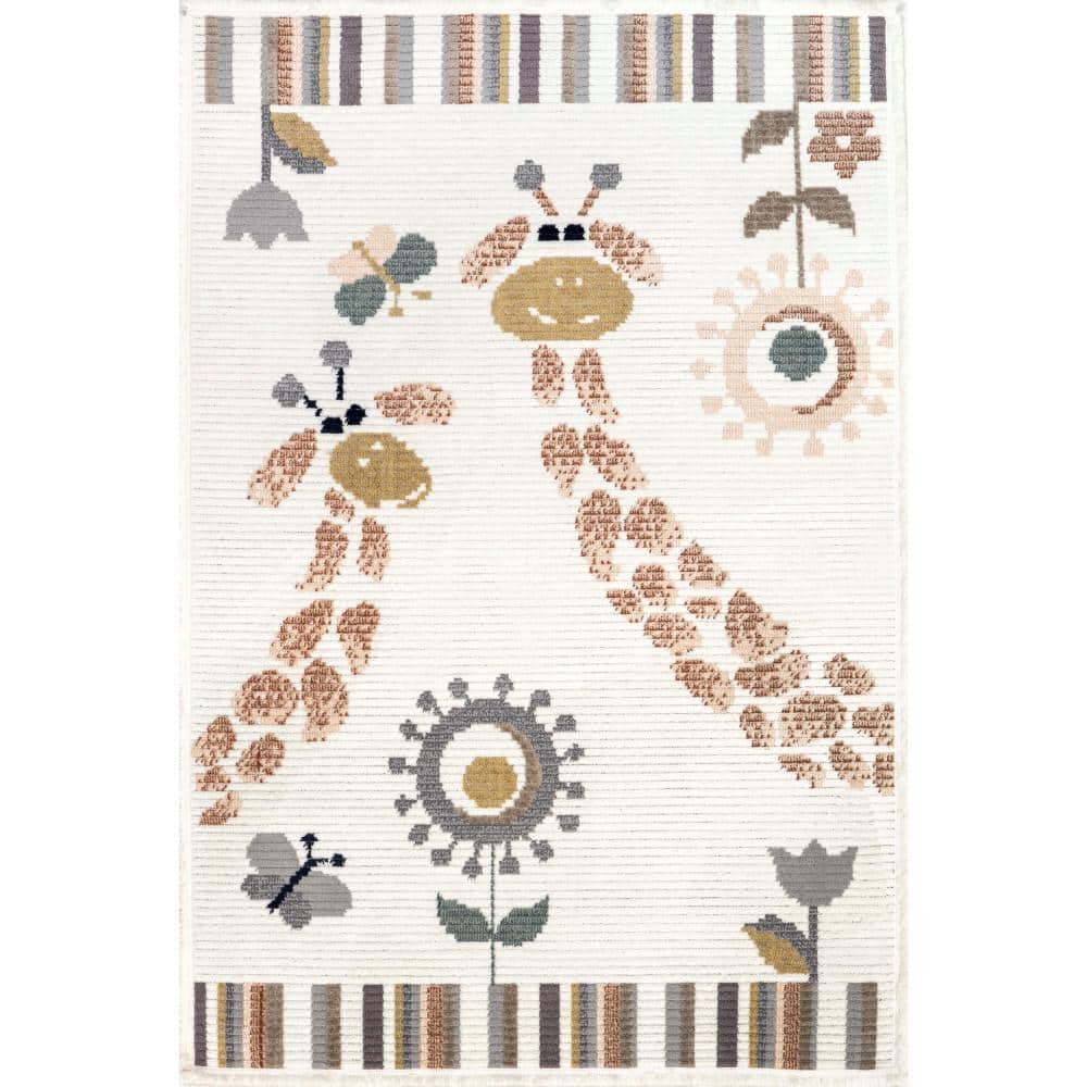 Beige Synthetic 4' x 6' Kids Rectangular Area Rug