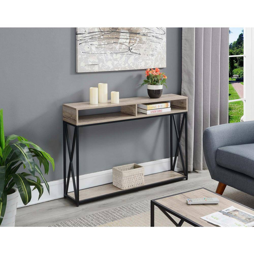 Sandstone and Black 48" Wood Metal Console Table with Storage