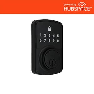 Square Compact Hubspace Matte Black Electronic Single Cylinder Deadbolt