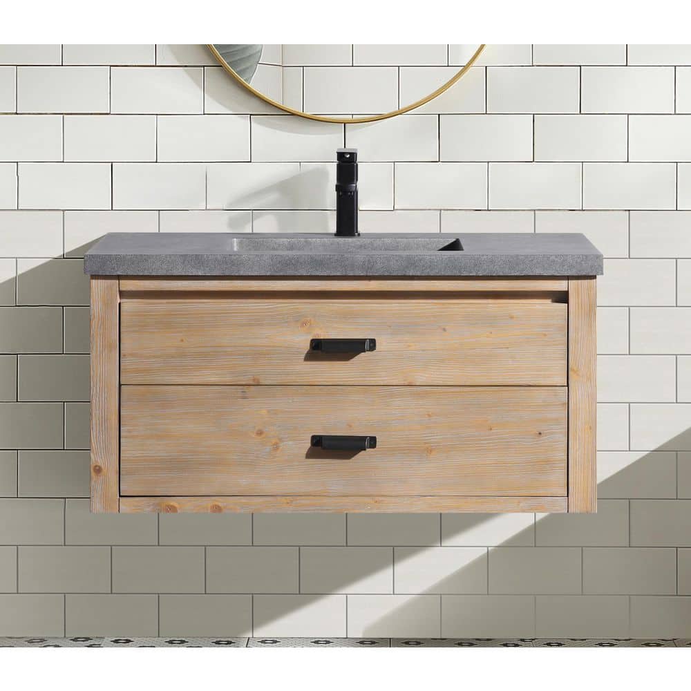 Kane 36" Weathered Fir Floating Bathroom Vanity with Cement Countertop