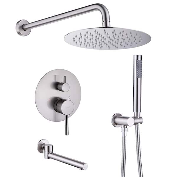 HOMEMYSTIQUE Single-Handle 3-Spray Round Tub and Shower Faucet 2.5 Gpm with High Pressure in Brushed Nickel (Valve Included)