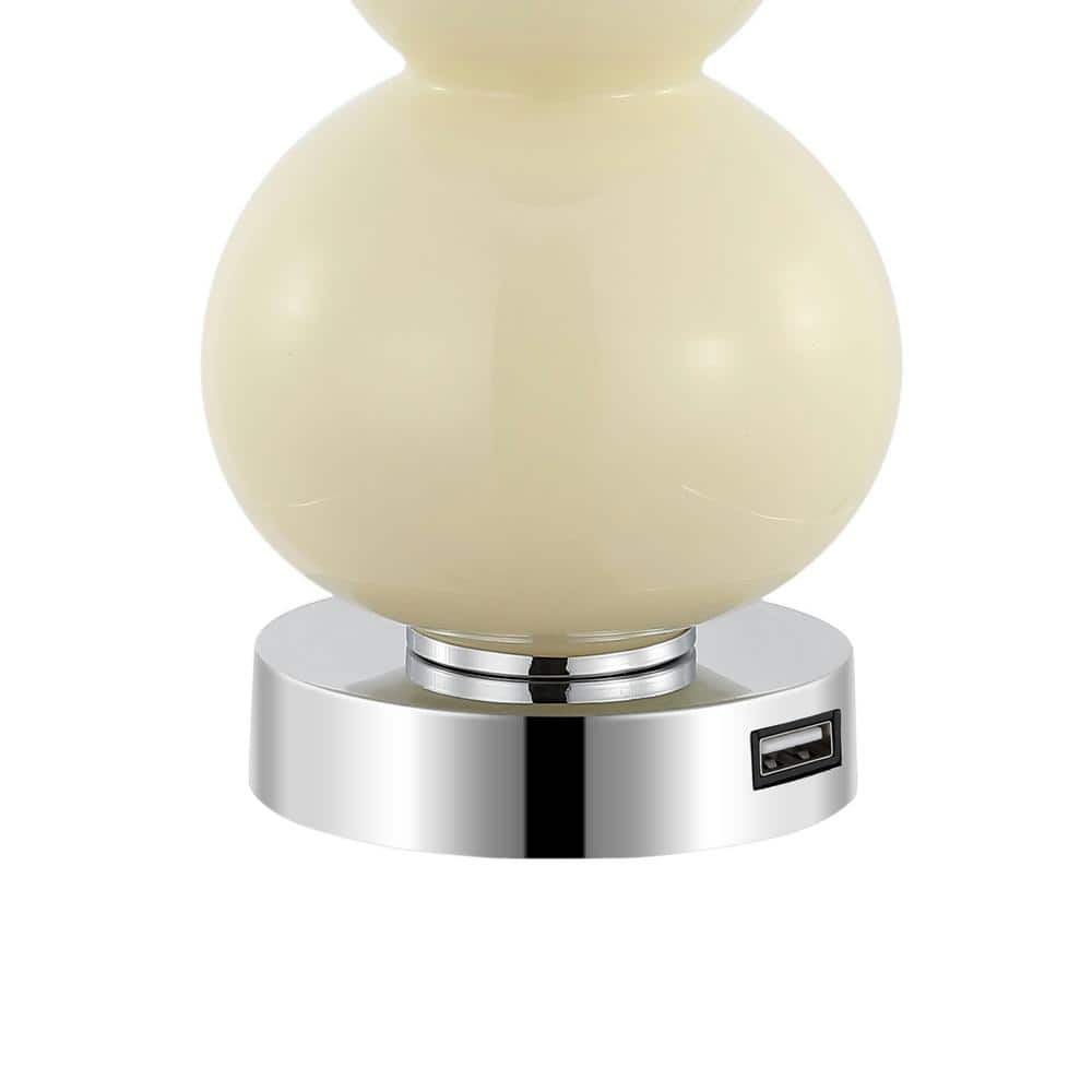 22" Cream Linen Drum Shade LED Table Lamp Set with USB Port