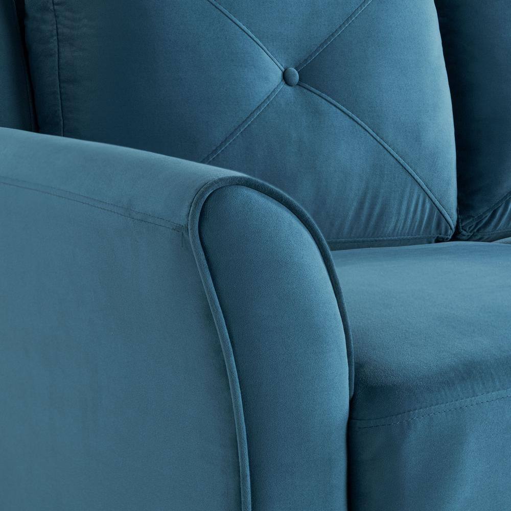 Harper Blue Microfiber Tufted Loveseat with Flared Arms