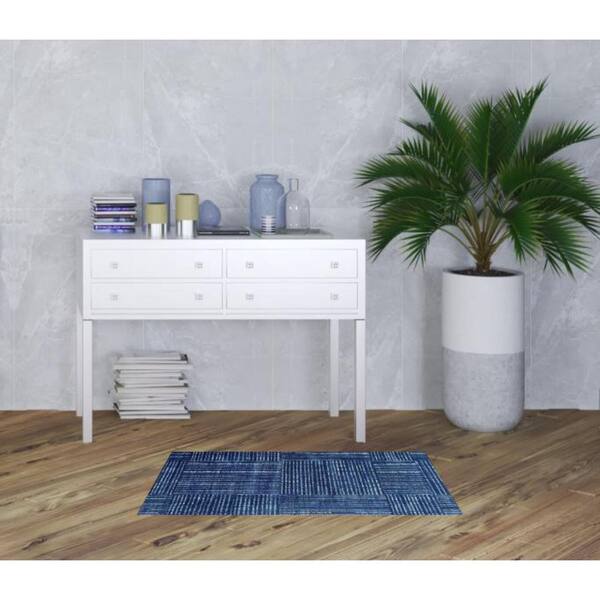 2 ft. x 4 ft.Navy Blue Striped Washable With UV Protection Area Rug