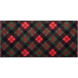 Accent Decor/Xmas Red Black 2 ft. x 4 ft. Geometric Traditional Runner Area Rug