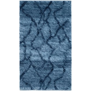 Retro Blue/Dark Blue Doormat 3 ft. x 4 ft. Abstract Area Rug