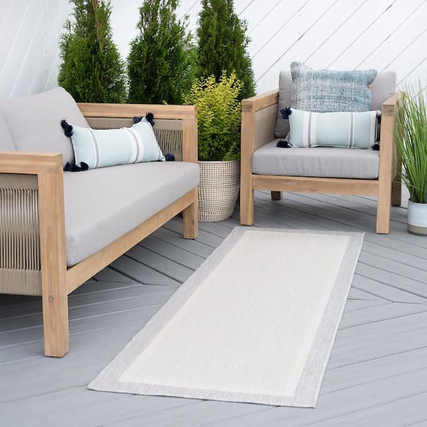 Eco Solid Border Gray 3 ft. x 10 ft. Indoor/Outdoor Runner Rug