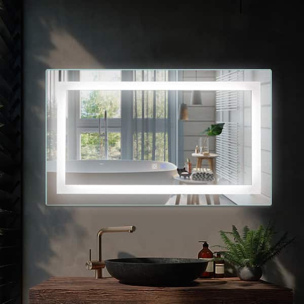 ANGELES HOME 40 in. W. x 24 in. H Rectangular Frameless Wall Backlit Front LED Bathroom Vanity Mirror in Silver, Anti Fog, Dimmable