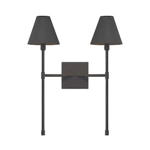 Jefferson 16 in. W x 20 in. H 2-Light Matte Black Wall Sconce with Metal Shades