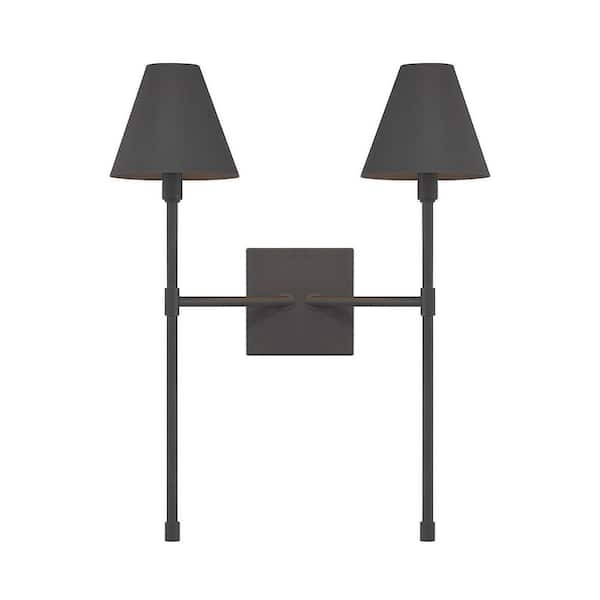 Savoy House Jefferson 16 in. W x 20 in. H 2-Light Matte Black Wall Sconce with Metal Shades