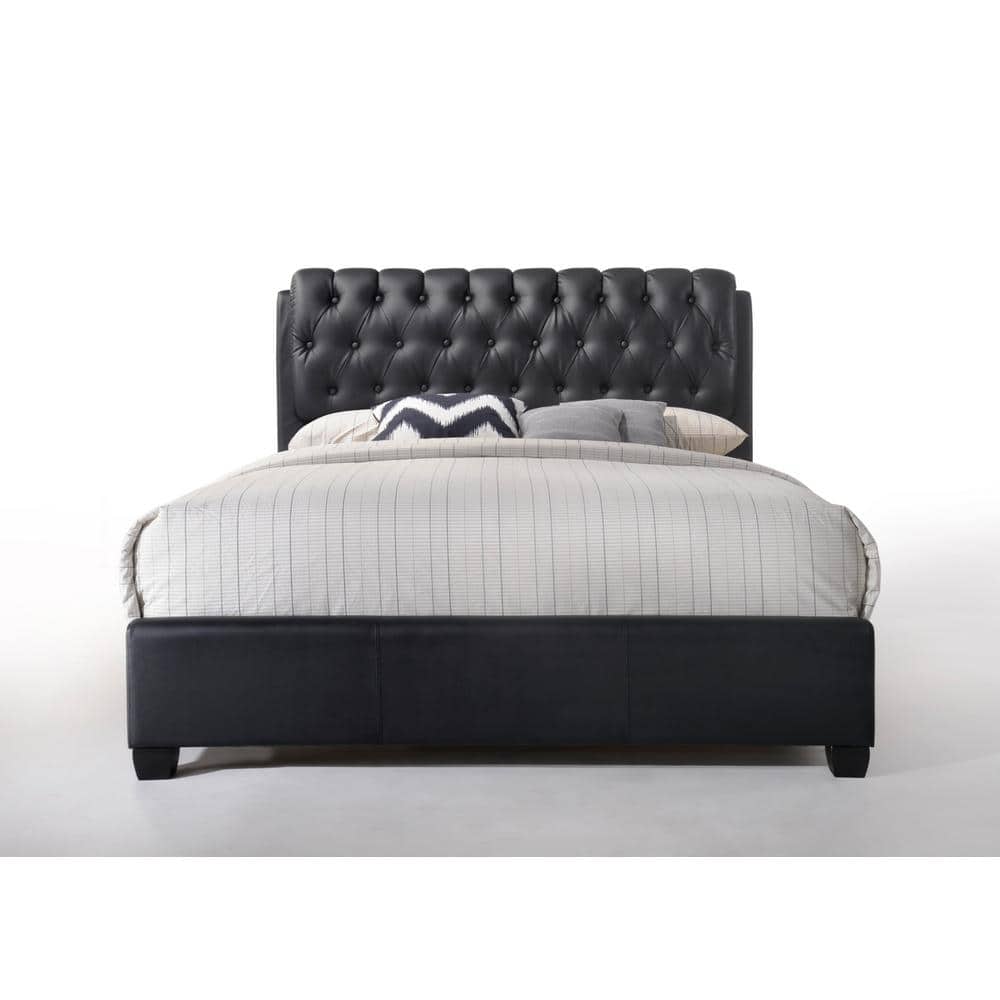 Black Queen Upholstered Bed with Tufted Headboard and Storage