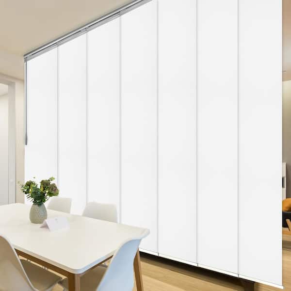 EMOH Alabaster 110 in. to 153 in. W x 116 in. L Adjustable 7-Panel, Satin Nickel Single Rail Panel Track with 23.5 in. Slates
