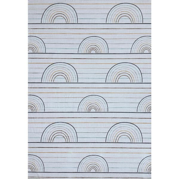 Soft Steps Playtime 8 ft. x 10 ft. Striped Rainbow Soft Area Rug, Blue Pink