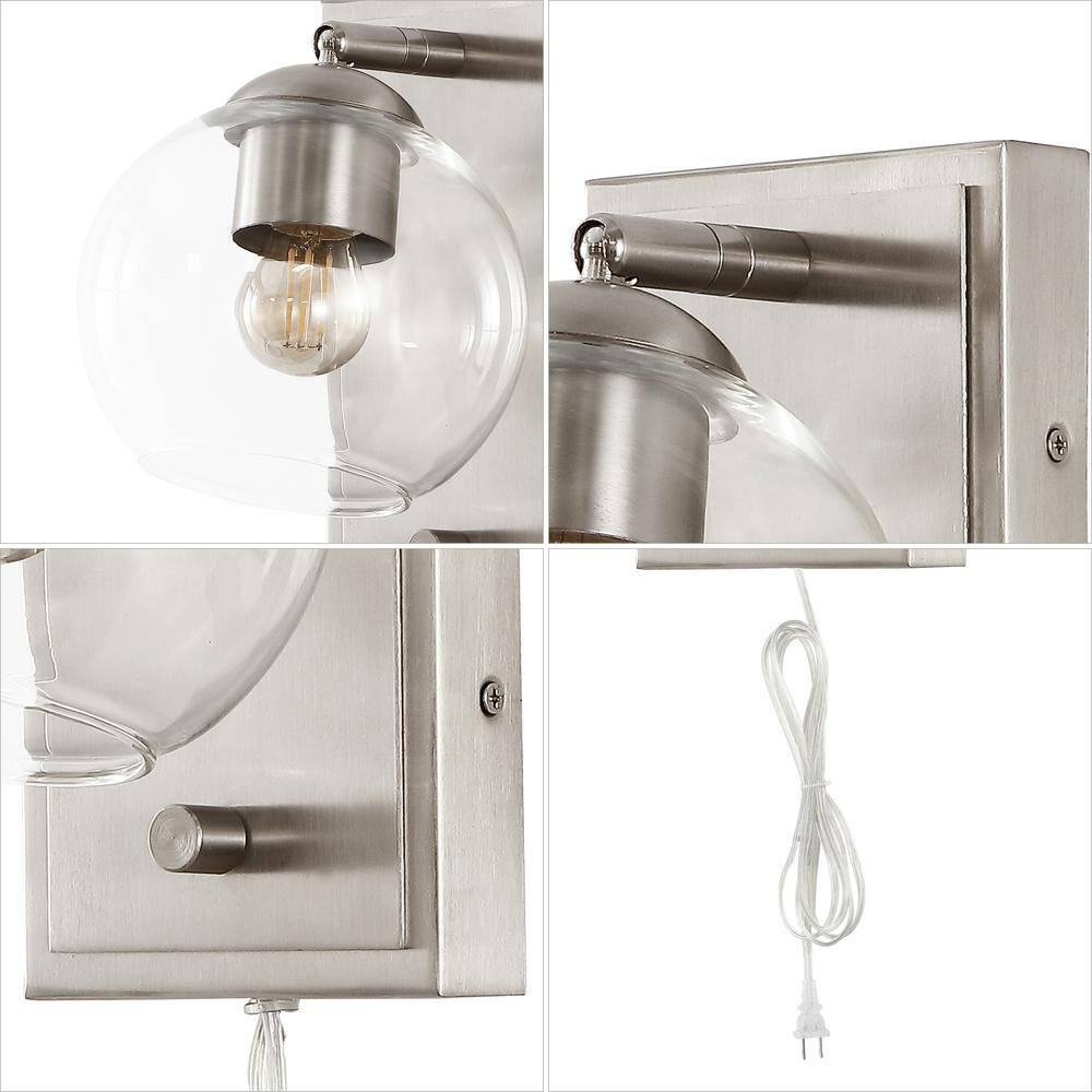 Nickel 1-Light Adjustable Glass Globe Wall Sconce