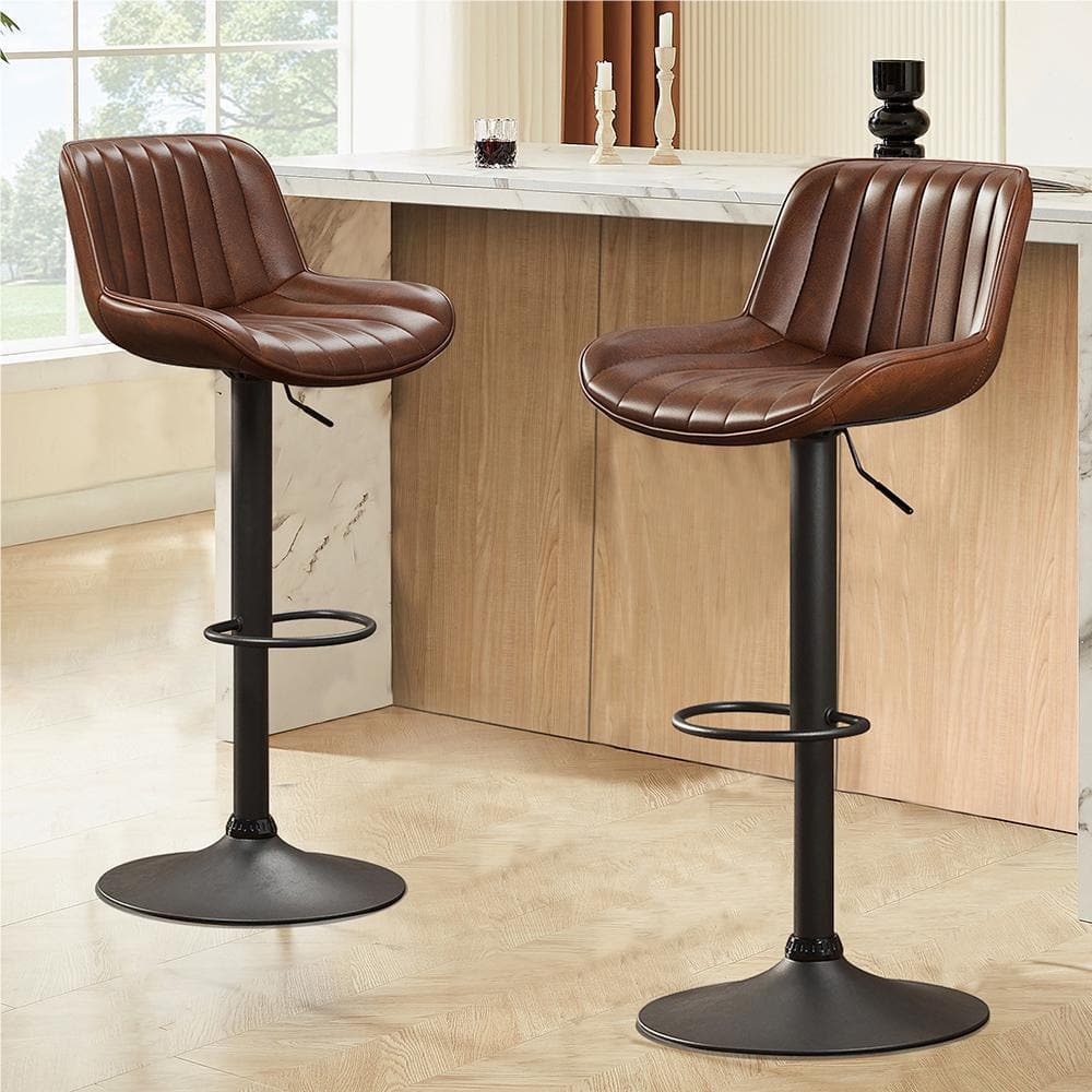 Art Leon Modern Cognac Faux Leather Swivel Adjustable Height
