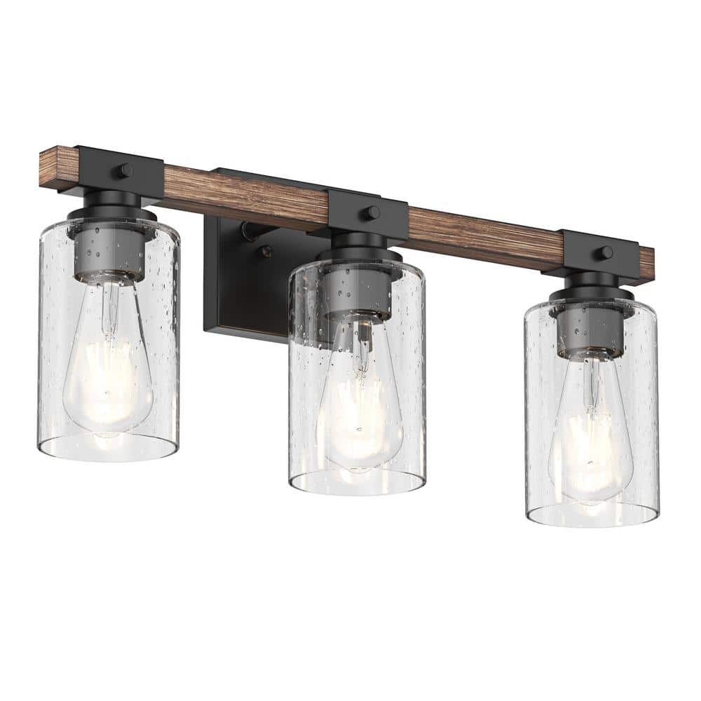 Farmhouse 20.47 in. Bathroom 3-Light Black Vanity Light Industrial Wall Sco