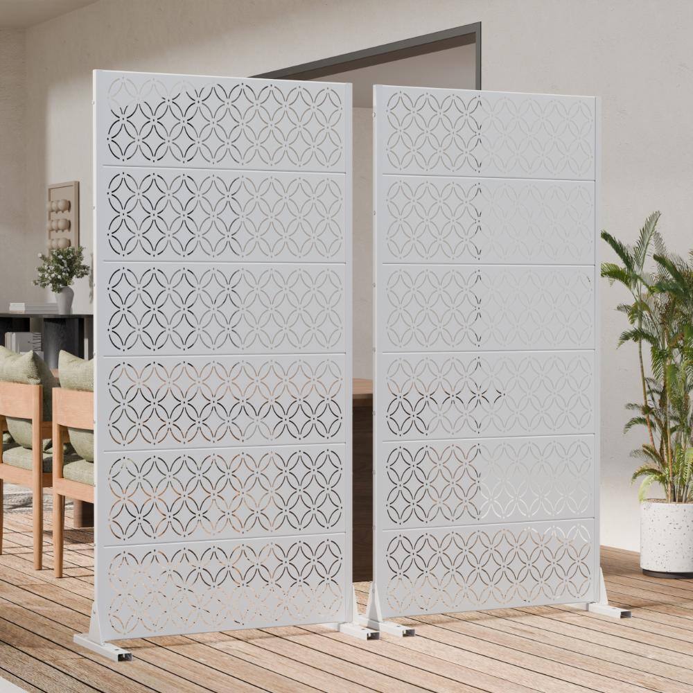 72 in. H x 35.5 in. W Outdoor White Galvanized Steel Decorative Garden Fence Privacy Screen (2-Pack)