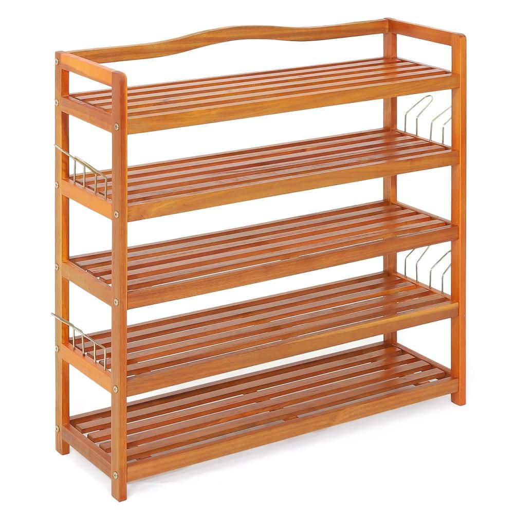 Costway 32.5 in. H 15-Pair Wood Shoe Rack 5-Tier Freestanding Large Shoe Storage Organizer Heavy-Duty QD-624-A11