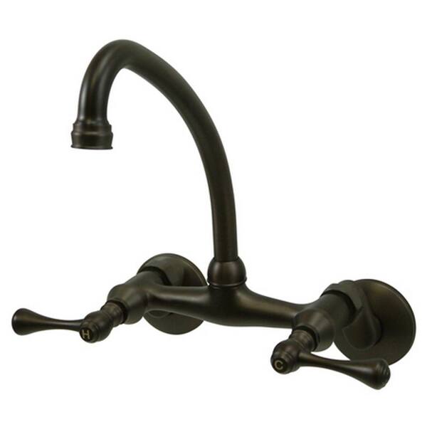 Kingston Brass High Spout Adjustable Center 2-Handle Wall-Mount Standard Kitchen Faucet in Oil Rubbed Bronze