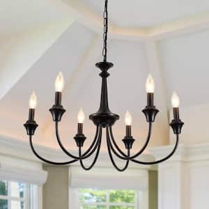 6-Light Black Dimmable Classic Linear Chandelier for Kitchen Island with No Bulbs Included