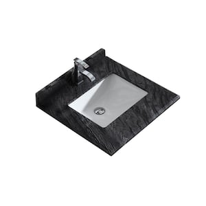 24 in. W x 22 in. D Marble Vanity Top in Black Wood with White Rectangular Single Sink