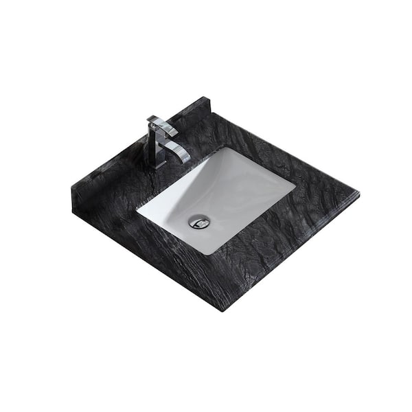 Laviva 24 in. W x 22 in. D Marble Vanity Top in Black Wood with White Rectangular Single Sink