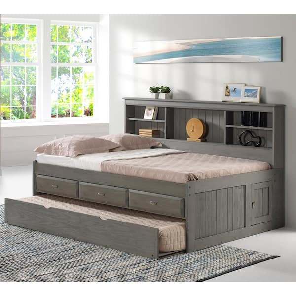 Charcoal Gray Series Charcoal Gray Full Size Daybed with 3-Drawers and Twin Size Trundle Bed