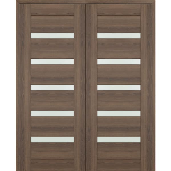 Belldinni Vona 07-04 72 in. x 96 in. Both Active 5-Lite Frosted Glass Pecan Nutwood Wood Composite Double Prehung Interior Door