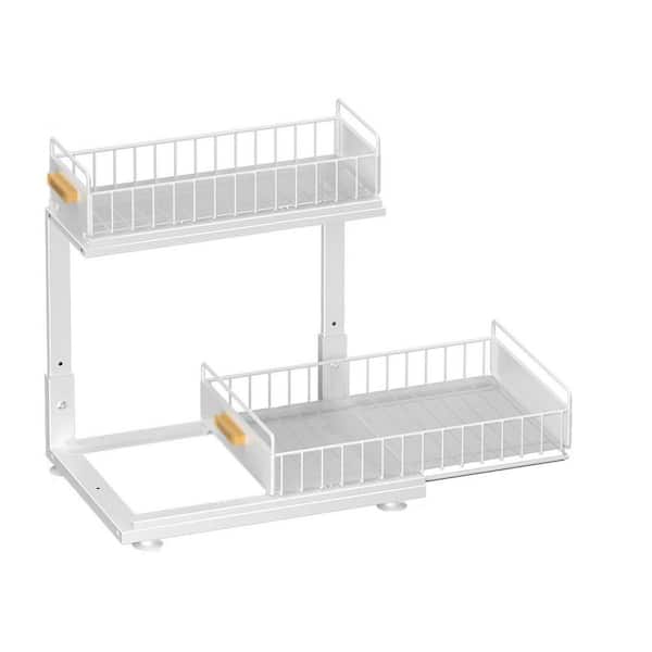 Double Sliding Under Sink Organizer, Height Adjustable L-Shaped Storage Drawer for Kitchen and Bathroom
