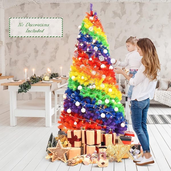 7 ft. Unlit Colorful Rainbow Full Fir Artificial Hinged Christmas Tree with 1213 Tips