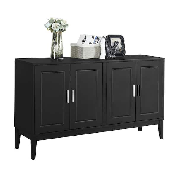 Black Wood 60.00 in. Sideboard,Storage Cabinet with Door Shelf and 2-Large Cabinets with Adjustable Shelf