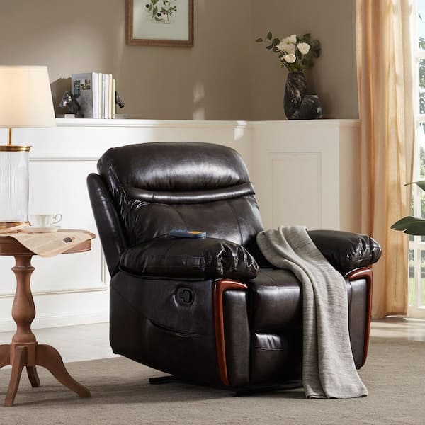 J E Home Brown Pu Leather Massage, Leather Reclining Sofa With Massage