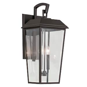 Mathus 24.25 in. 2-Light Olde Bronze Traditional Outdoor Hardwired Wall Lantern Sconce with No Bulbs Included (1-Pack)