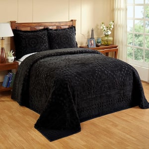 Rio 2-Piece 100% Cotton Tufted Black Twin Floral Design Bedspread Set