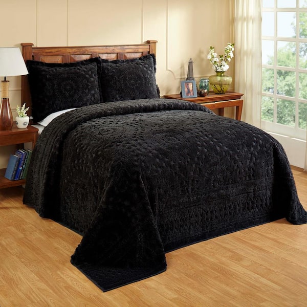 Better Trends Rio Collection in Floral Design Black Queen 100% Cotton Tufted Chenille Bedspread