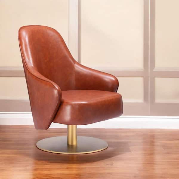 Brown Faux Leather Metal Arm Chair