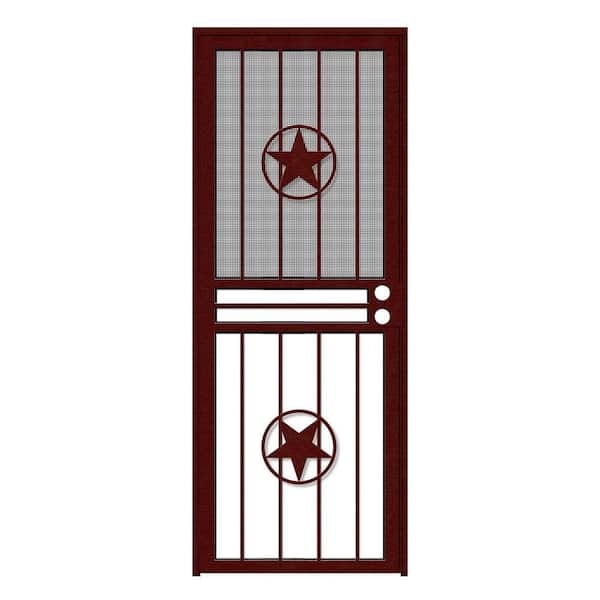 Unique Home Designs 32 in. x 80 in. Lone Star Wineberry Recessed Mount All Season Security Door with Insect Screen and Glass Inserts