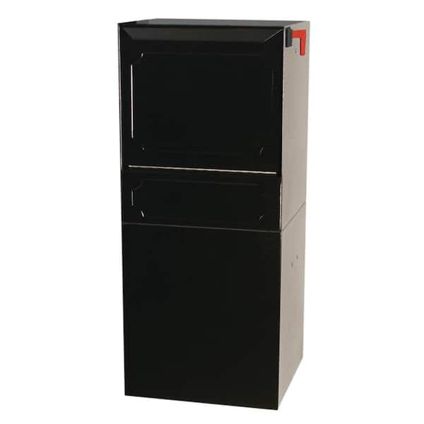 dVault Parcel Protector Vault Black Post/Column Mount Locking Mailbox with Outgoing Mail Clip and Carrier Service Flag