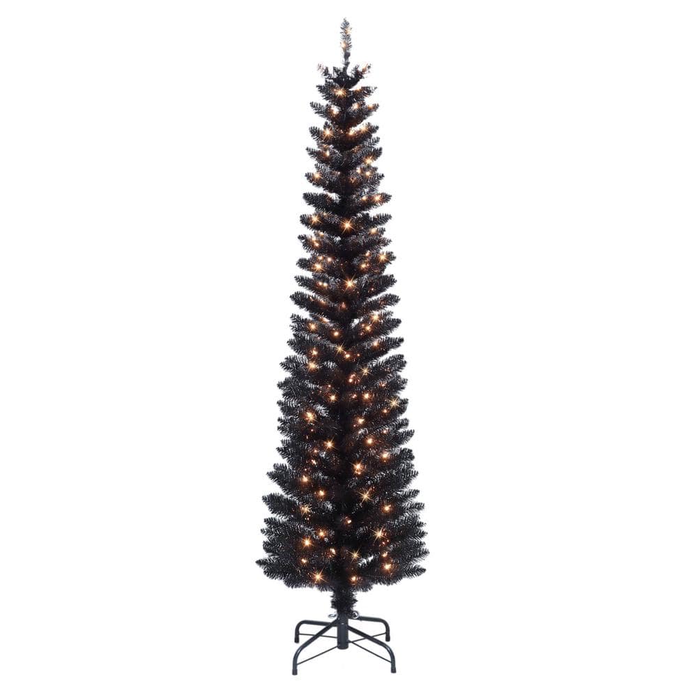 Puleo International 6 ft. Prelit Black Tinsel Artificial Christmas Tree
