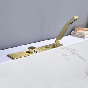 New Model Single-Handle and Two Buttons Deck-Mount Roman Tub Faucet with Hand Shower in Brushed Gold